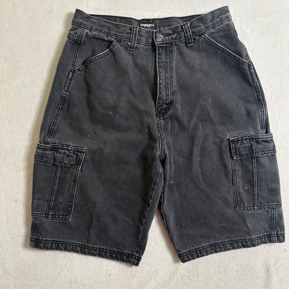 Vintage PCI Pear Connection By Kenpo Black Denim Cargo Shorts 30 Baggy Y2K Jorts